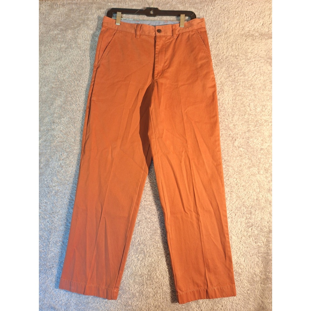 LL Bean Burnt Orange Cotton Twill Straight Leg Chino Pants 32x30 Flat Front